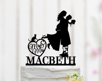 Scottish Wedding Cake Topper, Scottish kilt cake topper, Mr And Mrs Cake Topper, Scottish Silhouette Topper, Couple Cake topper 044