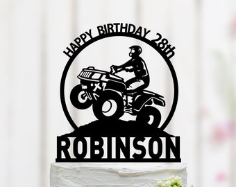 Topper per torte a quattro ruote, TOpper per torta di compleanno ATV Quad, festa a tema ATV, decorazione di compleanno ATV, topper per torta personalizzato 092
