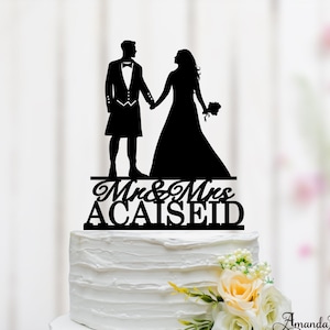 Scottish couple wedding cake topper, Scottish kilt silhouette cake topper, Scottish Theme Decoration,  Mr And Mrs Cake Topper 040