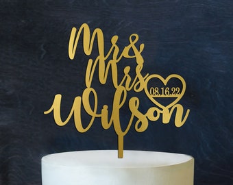 Gold Wedding Cake Topper, Custom Cake Topper Wedding, Rustic Mr And Mrs Cake Topper, Unique Cake Topper, Anniversary Cake Topper 002