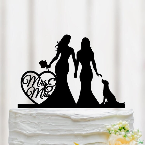 Lesbian Wedding Cake Topper, Same Sex Cake Topper, , Mrs And Mrs Cake Topper, Lesbian Wedding Decoration, LGBT Silhouette Cake Topper 036