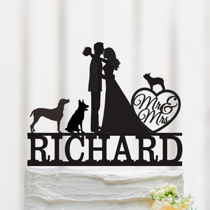 Wedding Cake Topper With Dog, Dogs Couple Cake Topper, Mr And Mrs Cake Topper, Dog Silhouette Cake Topper, Bride And Groom Cake Topper 150