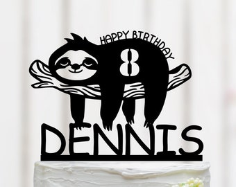 Sloth Holding Birthday Cake Topper, Custom Sloth Cake Topper, Sloth Theme Decor, Sloth Birthday Theme, Decoración de cumpleaños 084