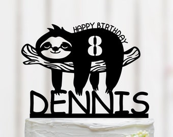 Sloth Holding Birthday Cake Topper, Custom Sloth Cake Topper, Sloth Theme Decor, Sloth Birthday Theme, Birthday Decoration 084