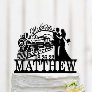 Train Wedding Cake Topper, Locomotive Cake Topper, Steam Train Theme Decor, Train Lover Cake Topper, Mr And Mrs Cake Topper 082