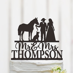 Cowboy Wedding Cake Topper, Cowboy Cake Topper With Horse, Western Cake Topper, Cowboy Theme Decor, Country Wedding Cake Topper 168