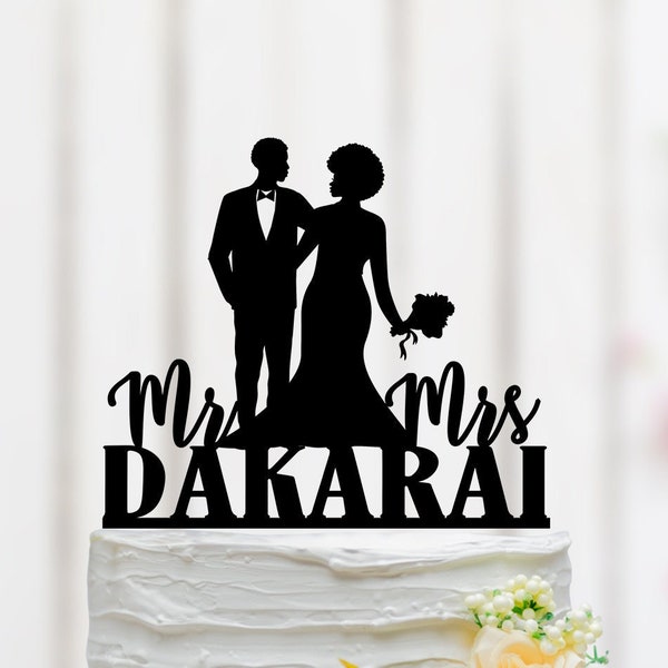 Afro Wedding cake topper, African American Cake Topper, Plus Size Couple Cake topper, Mr Mrs Cake Topper, Bride And Groom Cake Topper 055