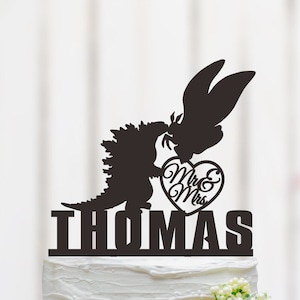 Monster Wedding Cake Topper, Monster Theme Decor, Custom Cake Topper, Dinosaur Cake Topper,  Mr And Mrs Cake Topper 166