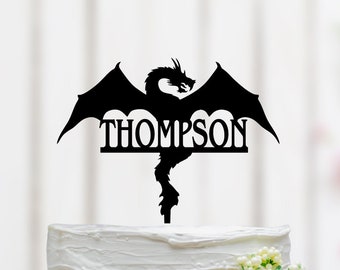 Adorno de pastel de cumpleaños de dragón con nombre, fiesta temática de dragón, decoración de fiesta de dragón, adorno de pastel de dragón, adorno de pastel personalizado 094