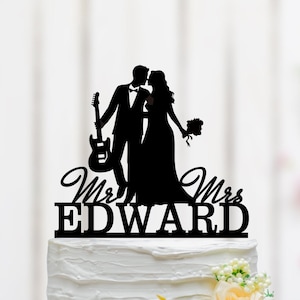 Guitarist Wedding Cake Topper, Musician Wedding Cake Topper, Guitar Cake Topper, Mr And Mrs Cake Topper, Bride And Groom Topper 062