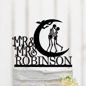 Skeletons Wedding Cake Topper, Skeletons Cake Topper, Halloween Cake Topper, Skeletons Theme Decor, Mr And Mrs Cake Topper 155