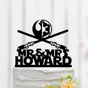 Galactic Republic With Last Name Cake Topper, Star War Cake Topper, Star War Lightsaber Cake Topper, Mr And Mrs Cake Topper 065