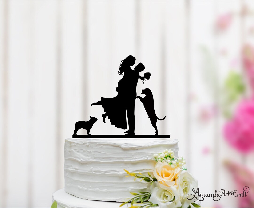 Couple Wedding Cake Topper, Bride and Groom Cake Topper With Dog ...
