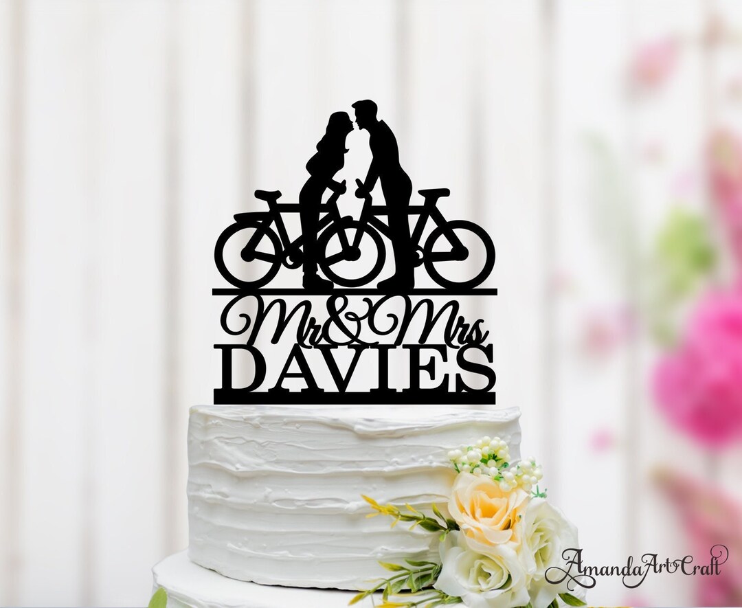 Bicycle Cake Topper, Bicycle Wedding Cake Topper, Bride and Groom ...
