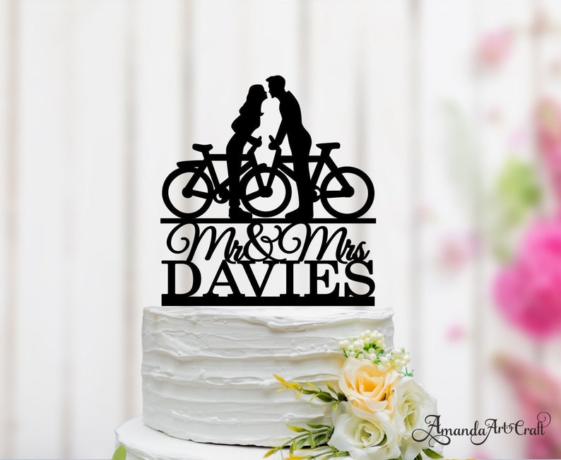 Bicycle Cake Topper, Bicycle Wedding Cake Topper, Bride And Groom Wedding Cake Topper, Bike Theme Party, Bike Couple Cake Topper 024 image 1