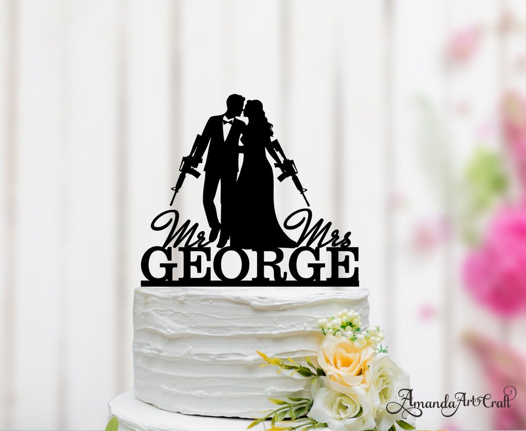 Gun Rifle Wedding Cake Topper, Gun Cake Topper, Weapon Cake Topper, Mr