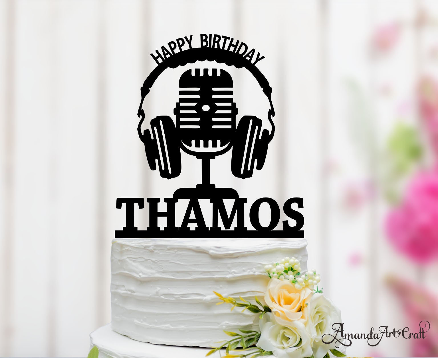 Headset Cake Topper, Retro Microphone Birthday Cake Topper, Musician Cake Topper, Karaoke Cake Topper, Personalized Cake Topper 118