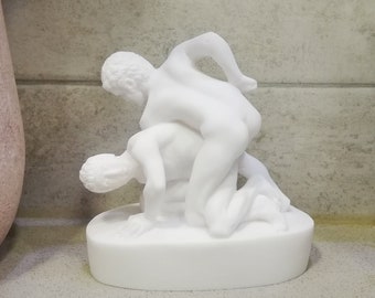 The Two Wrestlers 10cm-3.93in The Pancrastinae | Pankration | Fight | Museum Copy White Marble & Cast Alabaster Handmade Statue Made