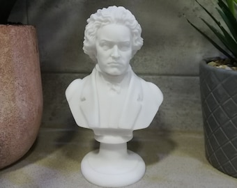 Ludwig Van Beethoven Bust Head 14.5cm-5.70in The Most Important Composer & Pianist Handmade Greek Sculpture White Marble - Cast Alabaster