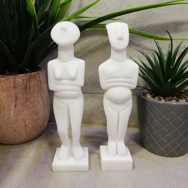 Kykladen Idole Set 20,5cm - 8,07in Minimalistische Wohnkultur Kykladenkunst | Moderne griechische handgefertigte Skulptur aus weißem Marmor & gegossenem Alabaster