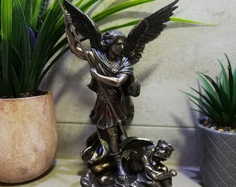 Archangel Michael 28cm - 11.02in Religious Statues Unique Details Bronze Color Vintage Surfacing