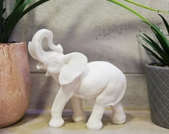 Elephant Handmade Sculpture 15.5cm-6.10in Greek Statue Home Decor White Marble & Cast Alabaster Statue Handmade