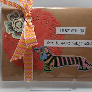 Set of 6 individually wrapped, tied with a ribbon &quot;Snarky&quot; Cards, all occasion, blank inside, hand made, envelopes included.