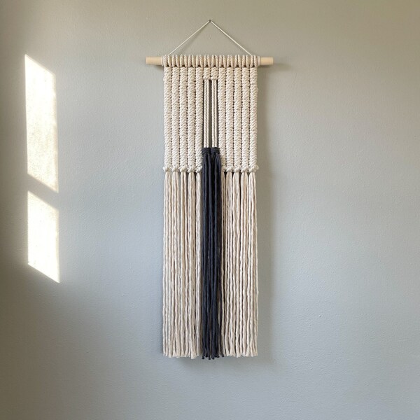 Natural & Gray Textile Wall Art, Japandi Fiber Art, Minimalist Macrame Wall Hanging, Neutral Wall Decor, Abstract Art, Long Modern Tapestry