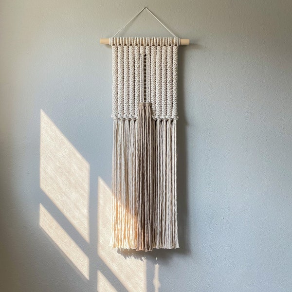 Minimalist Macrame Wall Hanging, Brown Japandi Wall Decor, Abstract Fiber Art, Neutral Textile Wall Art, Long Modern Tapestry, Scandi Decor