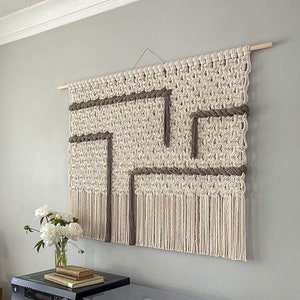 Large Fiber Art, Macrame Wall Hanging, Horizontal Wall Art, Textile Wall Decor, Neutral Tapestry, Woven Abstract Artwork, Modern Organic Art