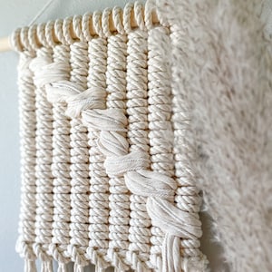 Japandi Wall Art, White Macrame Wall Hanging, Long Fiber Art Tapestry, Narrow Textile Art, Neutral Nursery, Modern Minimalist Wall Decor