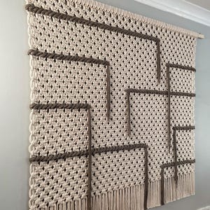 Extra Large Fiber Art, Macrame Wall Hanging, Rope Wall Art, Textile Wall Decor, Neutral Tapestry, Woven Abstract Artwork, Modern Organic Art