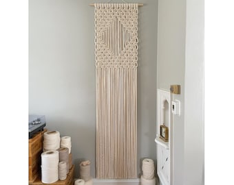 Extra Long Macrame Wall Hanging, Large Fiber Art Tapestry, Vertical Textile Wall Art, Tall Modern Artwork, Woven Rope Art, XL Neutral Decor