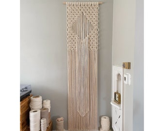Extra Long Macrame Wall Hanging, Large Fiber Art Tapestry, Vertical Textile Wall Art, Tall Modern Artwork, Woven Rope Art, XL Neutral Decor