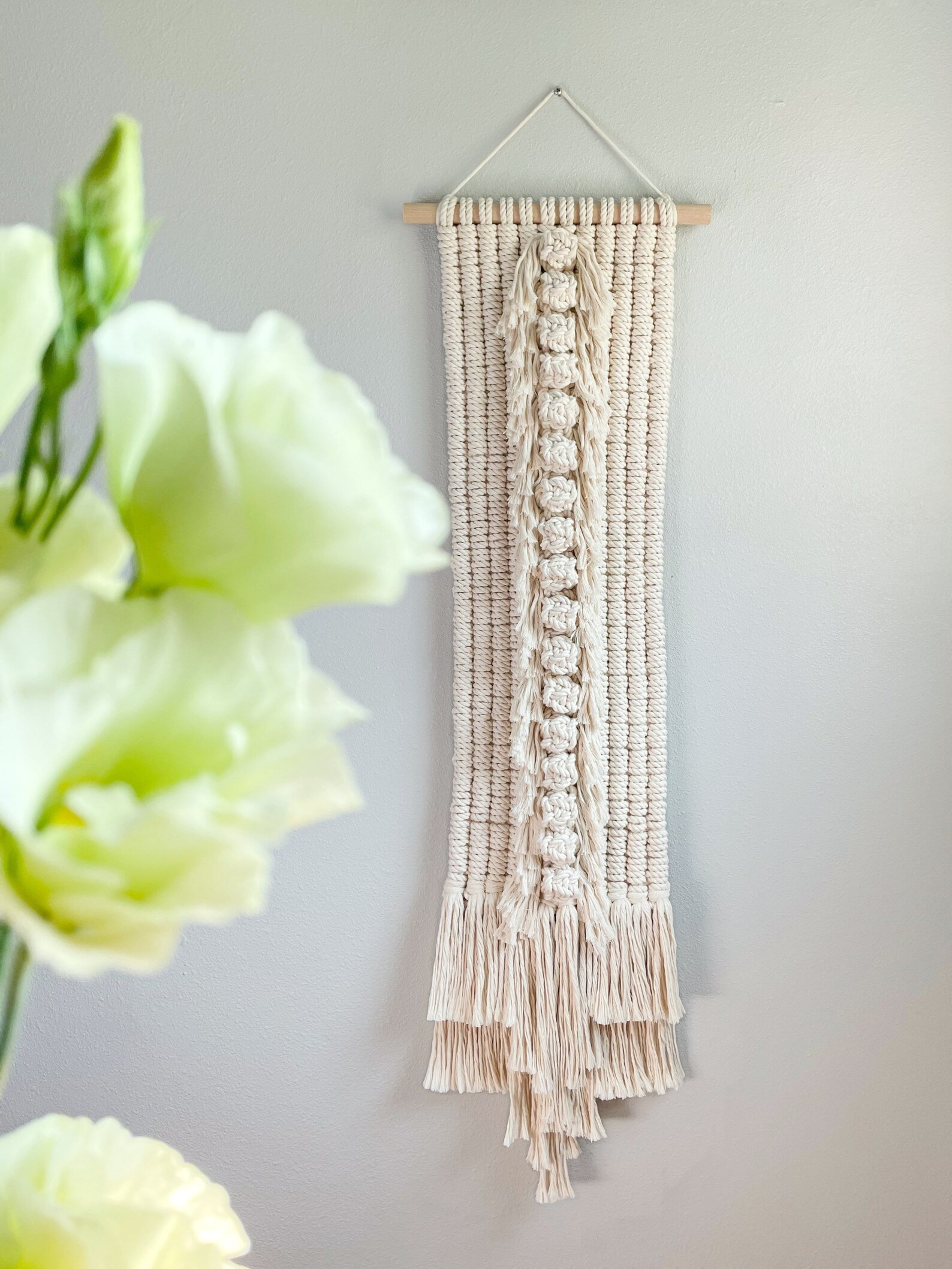 Long Macrame Wall Hanging Narrow Tapestry Neutral Woven Wall Etsy