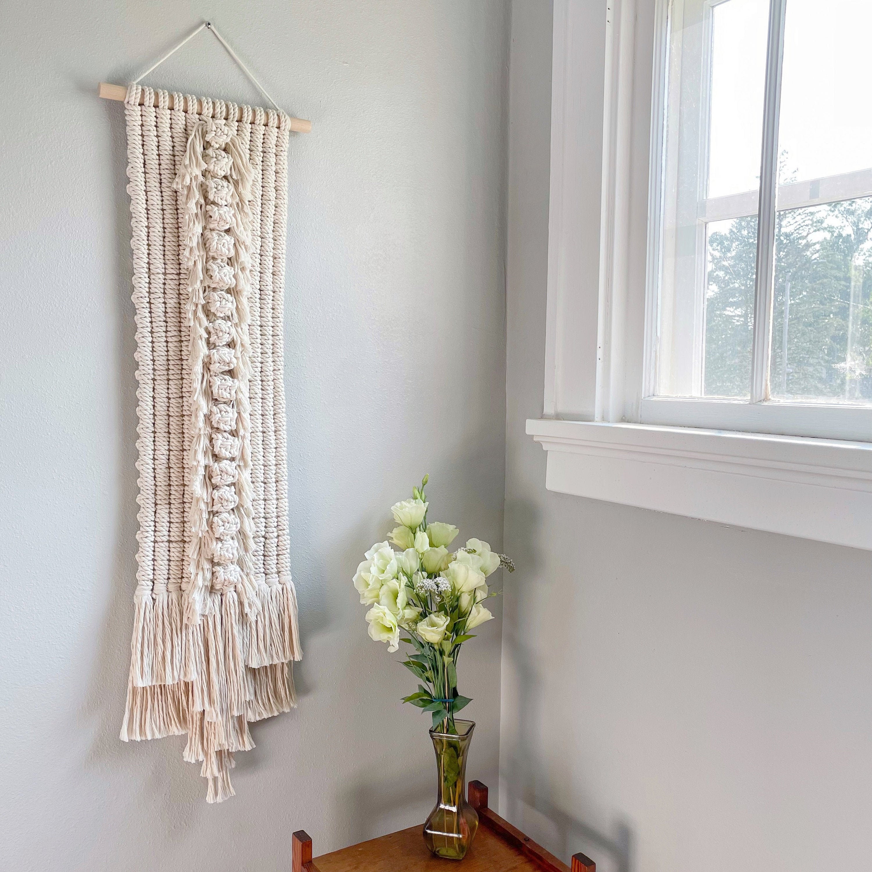 Long Macrame Wall Hanging Narrow Tapestry Neutral Woven Wall Etsy