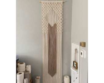 Extra Long Macrame Wall Hanging, Large Fiber Art Tapestry, Vertical Textile Wall Art, Tall Modern Artwork, Woven Rope Art, XL Neutral Decor
