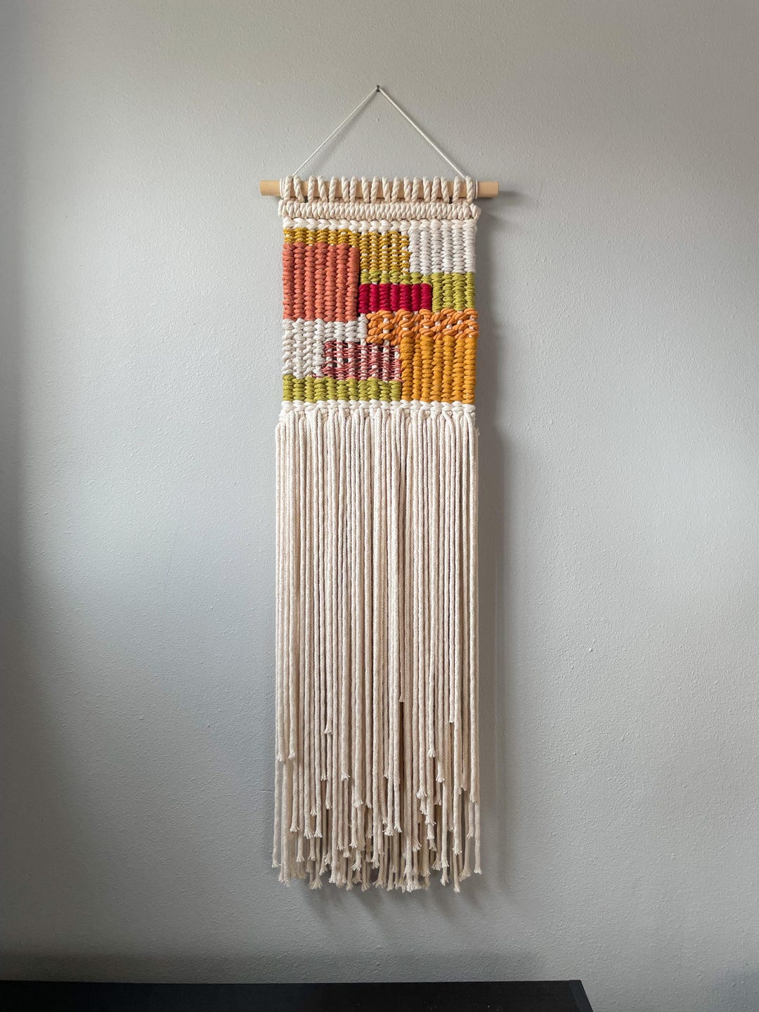 Macrame Patchwork Colorful Macrame Wall Hanging, Long Abstract Fiber Art, Woven Patchwork ...