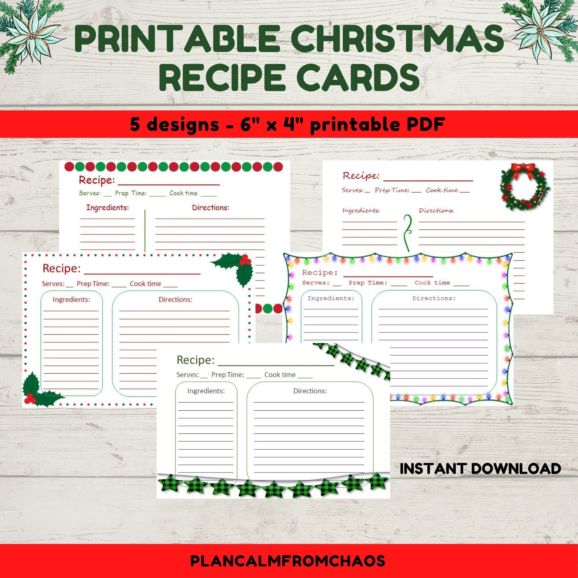 Printable Christmas Recipe Cards Digital Download - Etsy
