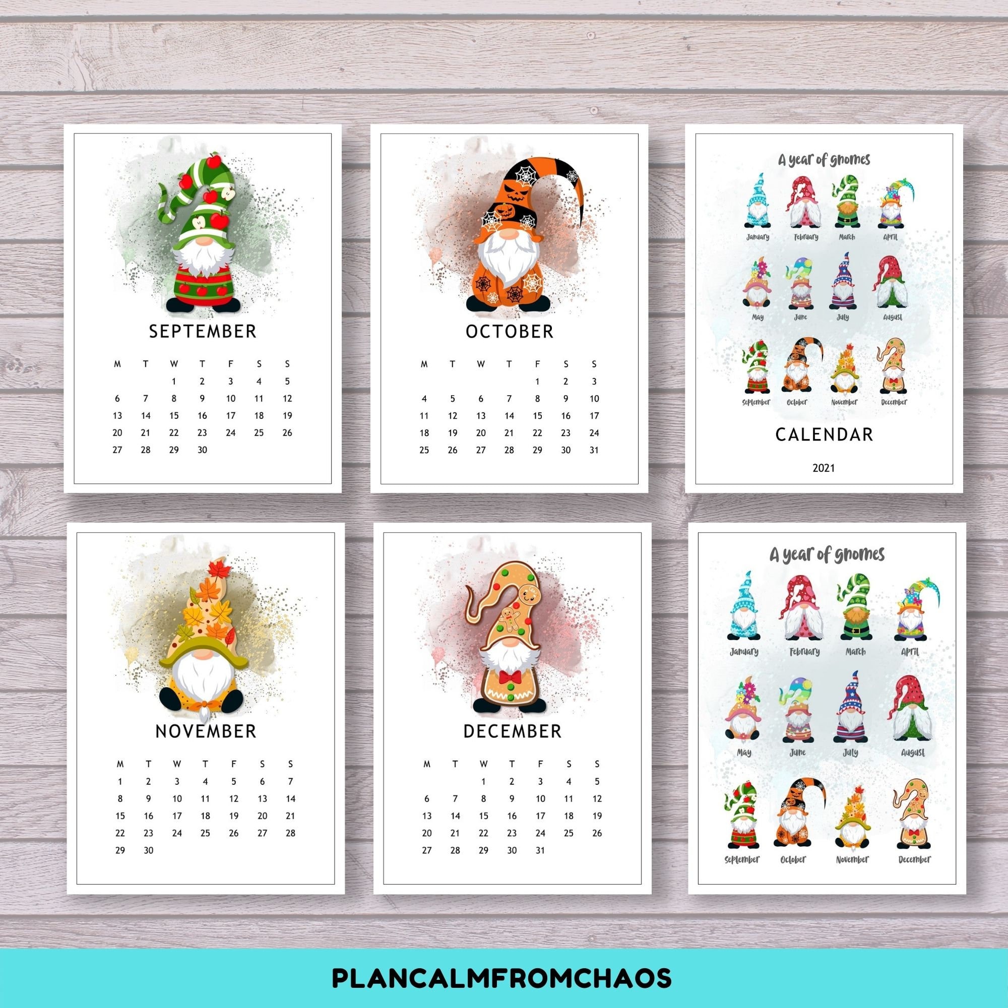 2021 Printable Gnome Calendar DIGITAL DOWNLOAD US letter Etsy