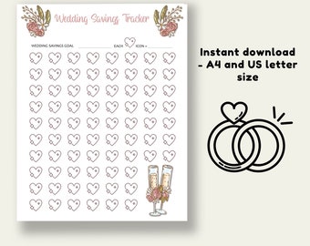 Wedding Savings Tracker Printable. DIGITAL DOWNLOAD. Watch your wedding day savings grow with this wedding fund planner. A4 and 8.5x11 size.