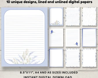 Carta da lettere color lavanda: carta da lettere stampabile, 10 modelli (download digitale)