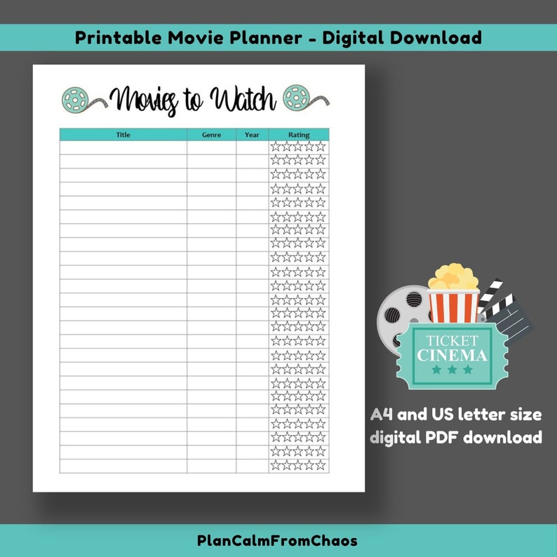 Printable Movies to Watch Tracker DIGITAL DOWNLOAD. A Fun - Etsy