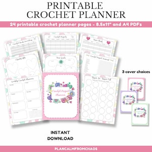Printable Crochet Planner. DIGITAL DOWNLOAD. Use these printable crochet planner pages to create your own crochet journal, crochet binder
