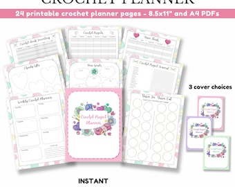 Printable Crochet Planner. DIGITAL DOWNLOAD. Use these printable crochet planner pages to create your own crochet journal, crochet binder