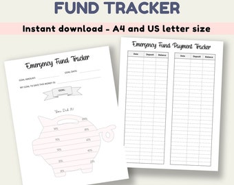 Emergency Fund Tracker Printable: Savings Goal, A4 & US Letter (Digital Download)