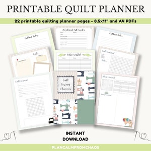 Printable Quilt Planner. DIGITAL DOWNLOAD. Use these printable quilting planner pages to create your own quilt journal, 22 page quilt binder