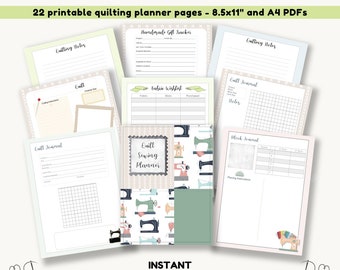 Printable Quilt Planner. DIGITAL DOWNLOAD. Use these printable quilting planner pages to create your own quilt journal, 22 page quilt binder