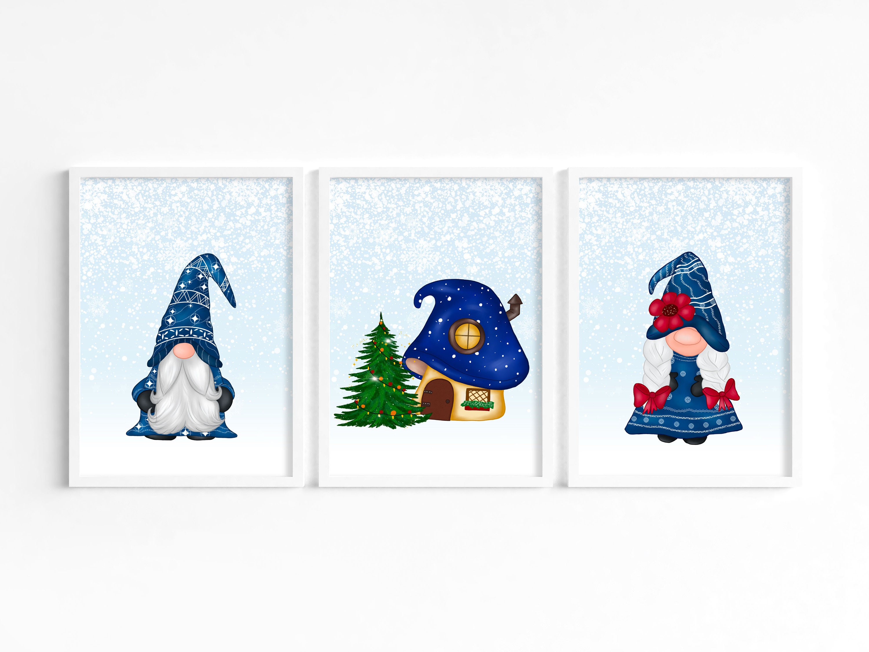 Christmas Gnome Wall Art Set of 3 Printable Christmas art Etsy
