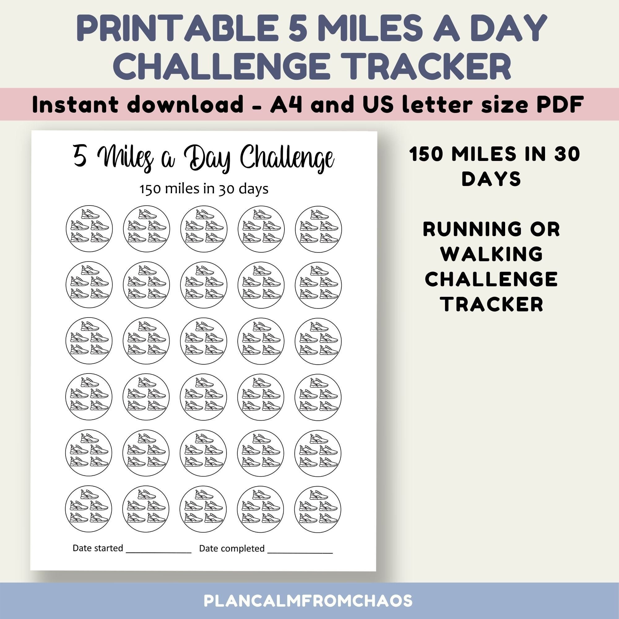 5 Miles a Day 30 Day Challenge Tracker Printable. DIGITAL - Etsy